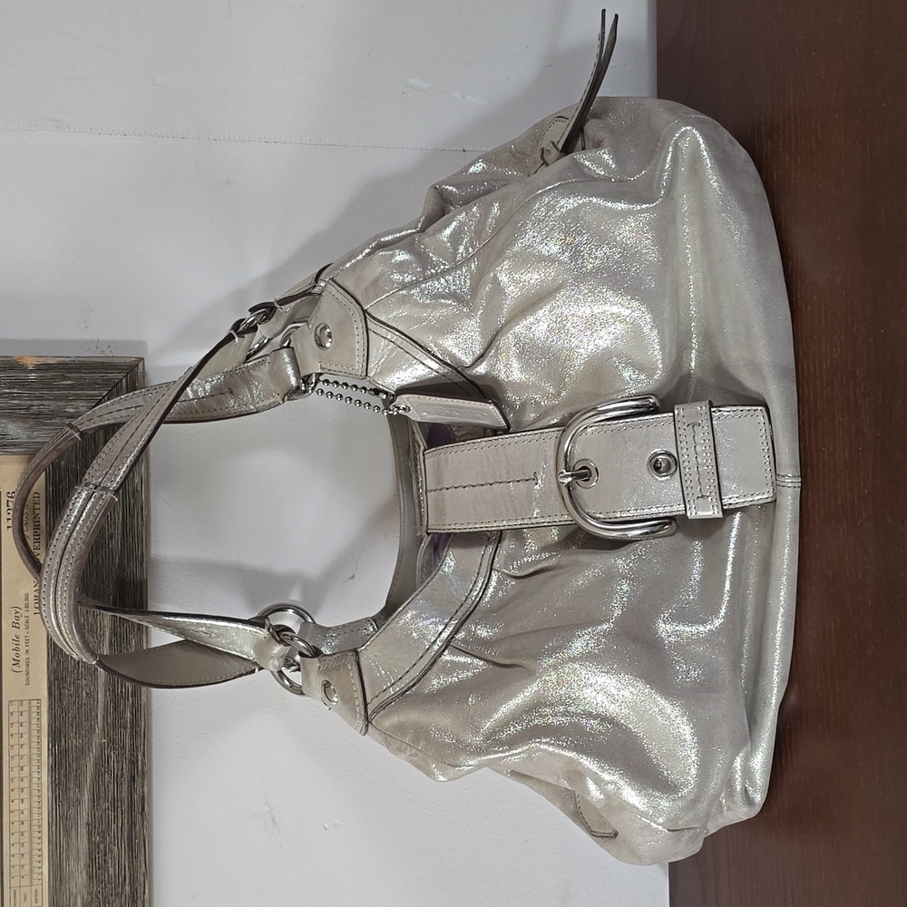 Coach Platinum Silver Shoulder Bag with Stylish Slouchy Design
